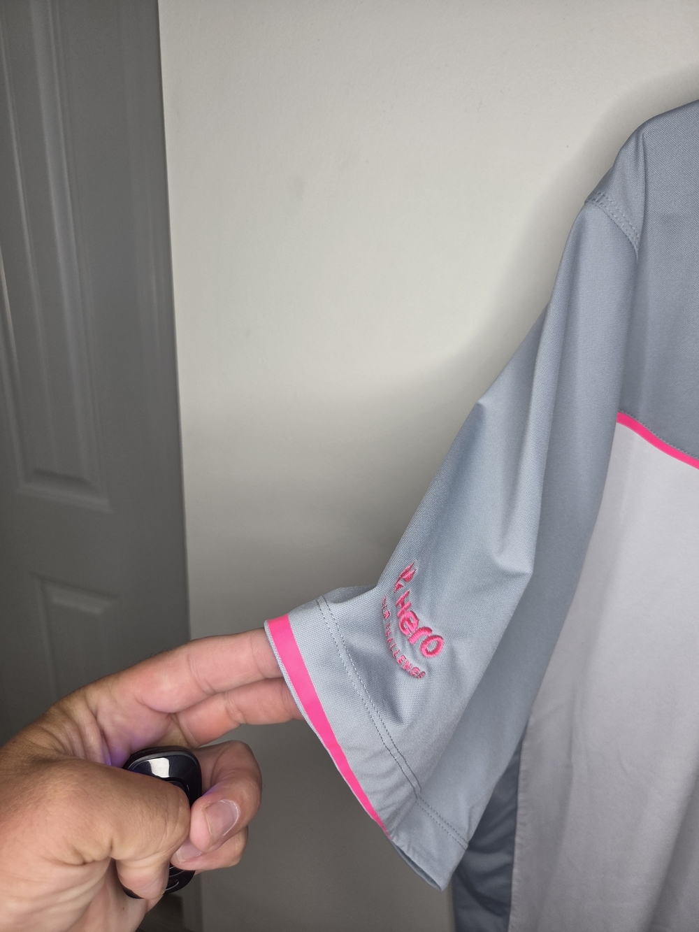 Nike Men's Two-Tone Polo — White, Light Gray with Pink Accent - Picture 3 of 3